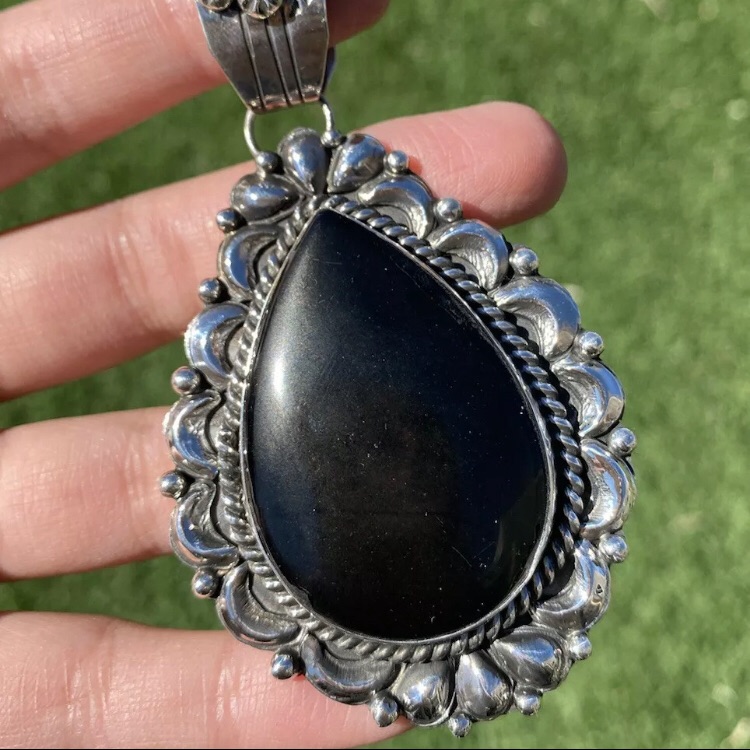 Navajo Sterling Silver Black Onyx Pendant. Cy